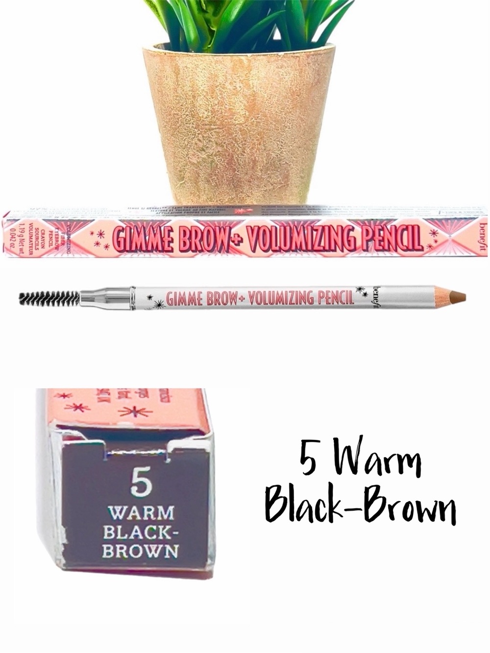 NIB Benefit Gimme Brow + Volumizing Pencil - 5 Warm Black-Brown